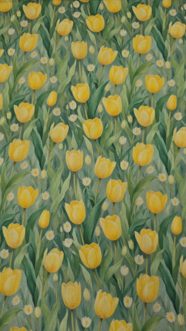 Tricoline Estampa Floral Tulipas Amarela Fundo Verde